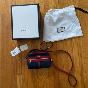 GUCCI BLUE MINI OPHIDIA SUEDE CROSSBODY BAG